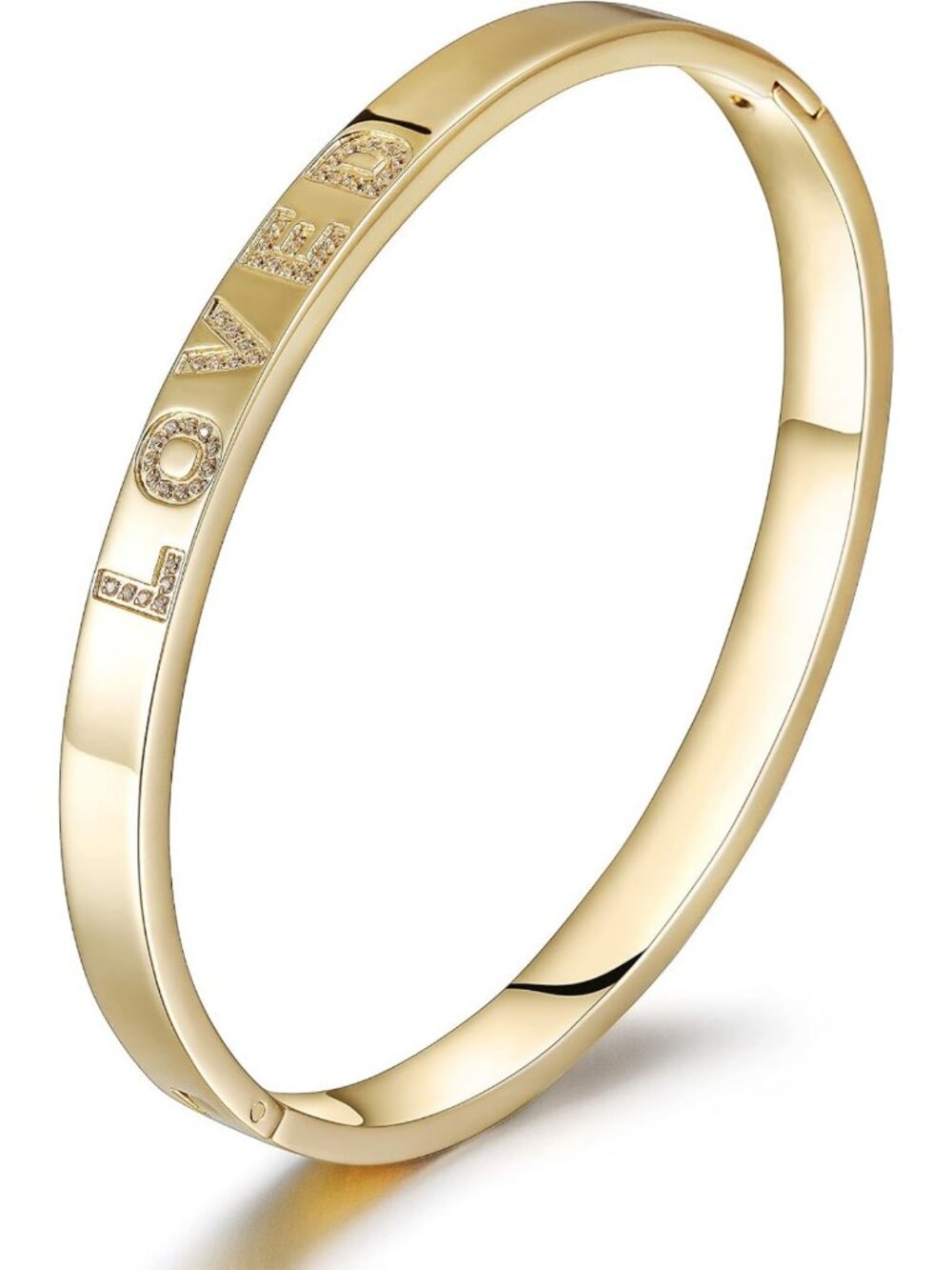 Gold Plated Engraved Cuff Bracelet for Women - 'XOXO' & 'LOVED', CZ Accents